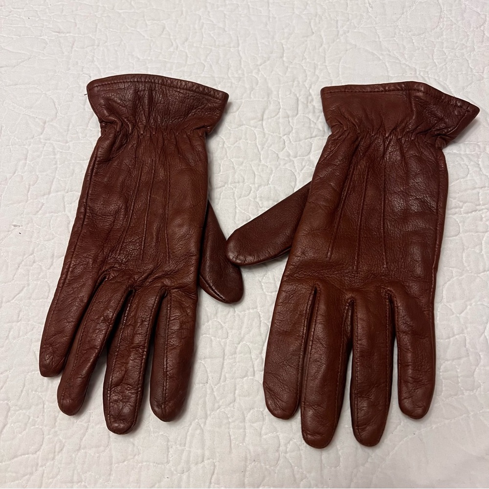 Ladies Thinsulate Genuine Brown Leather Gloves tan lining Medium 40 gram L